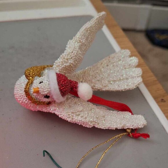 White Bird with Santa Hat Ornament - Picture 1 of 4
